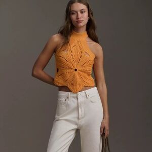 By Anthropologie Halter Flower Sweater Tank